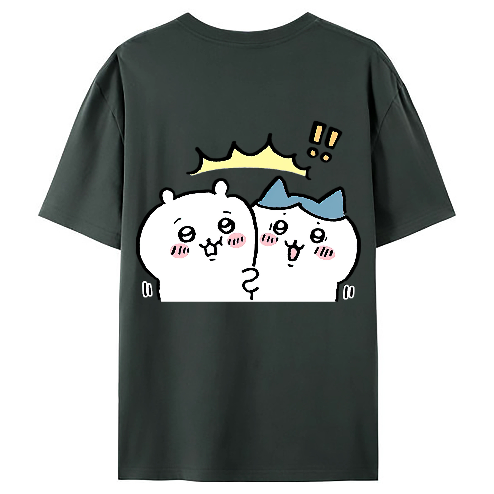 （画像用） ちいかわ ハチワレ Chii-kawa hachiware 綿100％ メンズ半袖Tシャツ（バックプリント） 通気性